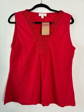 Anneliese Red Crochet V-Neck Tank Top